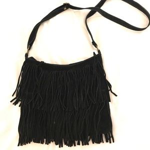 Fringe Black Suede Crossbody Boho Festival Style